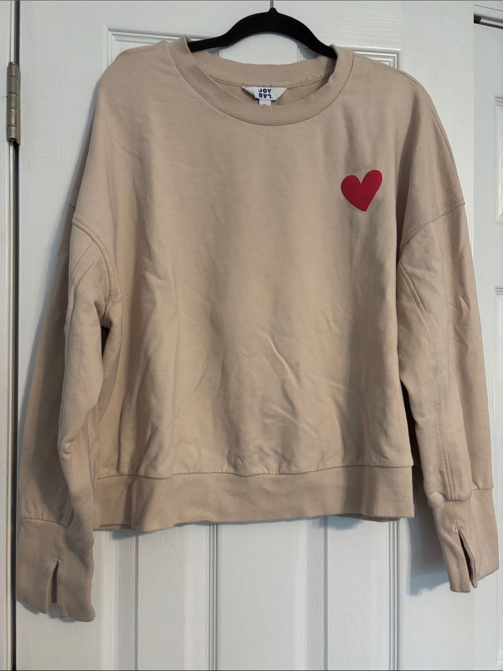 JoyLab Cream Pullover Sweatshirt with Red Heart